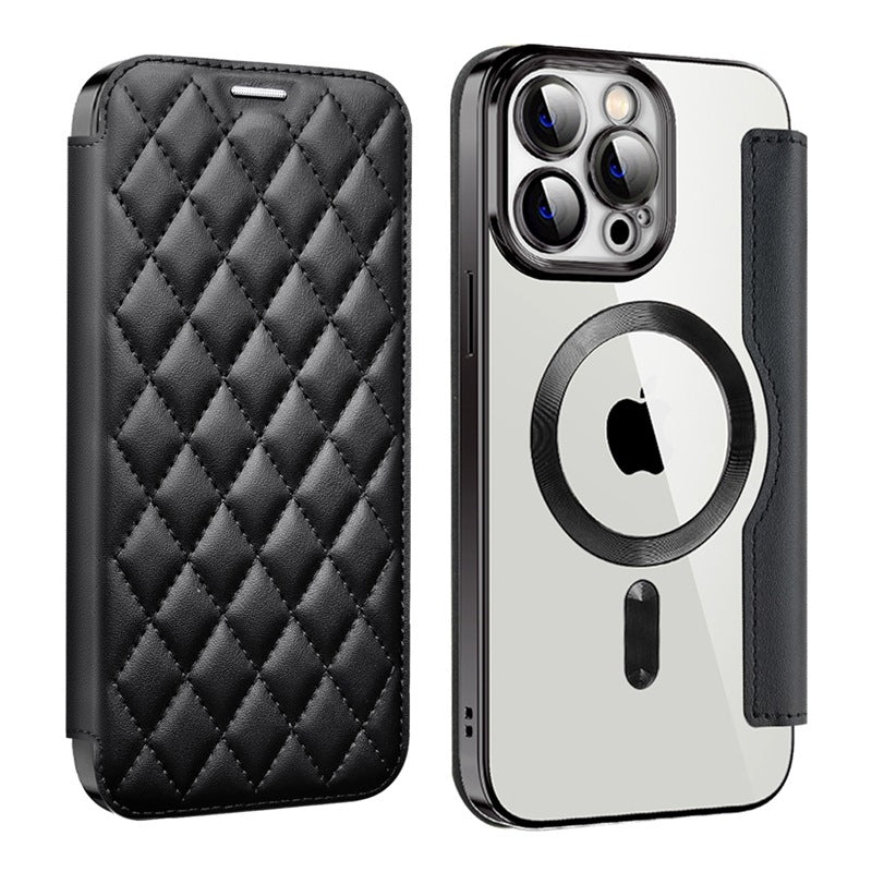 iPhone Compatible Chanel-Style Magnetic Phone Case - Lambskin Diamond Quilted Full Protection Leather Cover