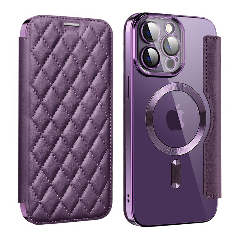 iPhone Compatible Chanel-Style Magnetic Phone Case - Lambskin Diamond Quilted Full Protection Leather Cover