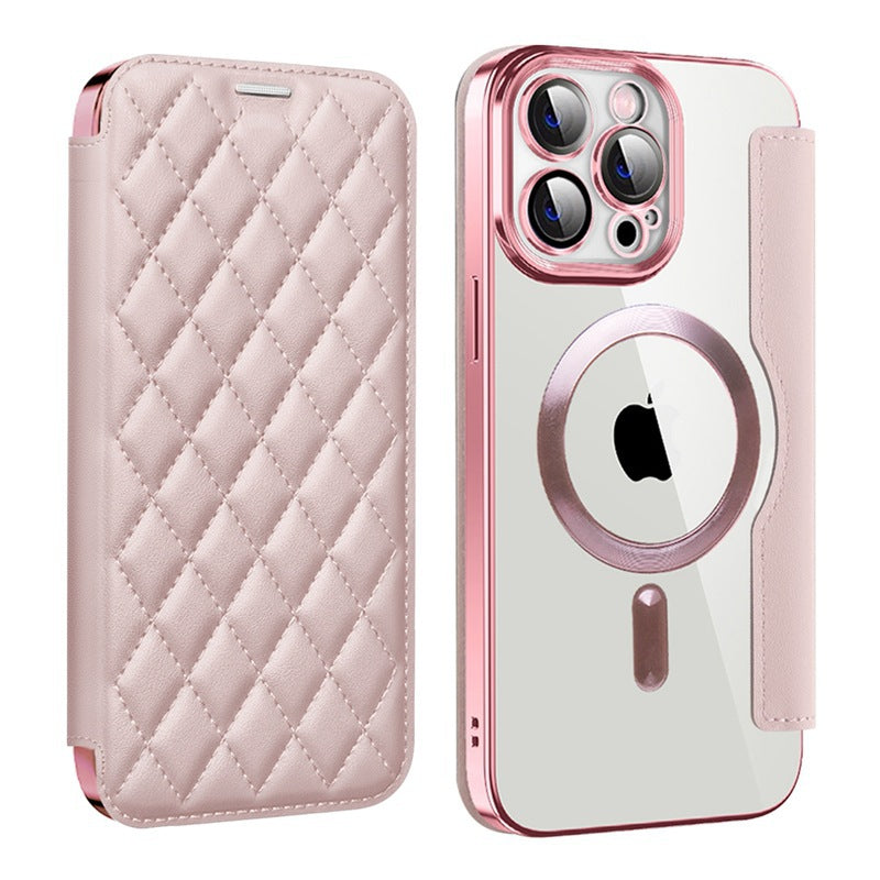 iPhone Compatible Chanel-Style Magnetic Phone Case - Lambskin Diamond Quilted Full Protection Leather Cover