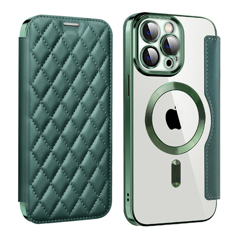 iPhone Compatible Chanel-Style Magnetic Phone Case - Lambskin Diamond Quilted Full Protection Leather Cover