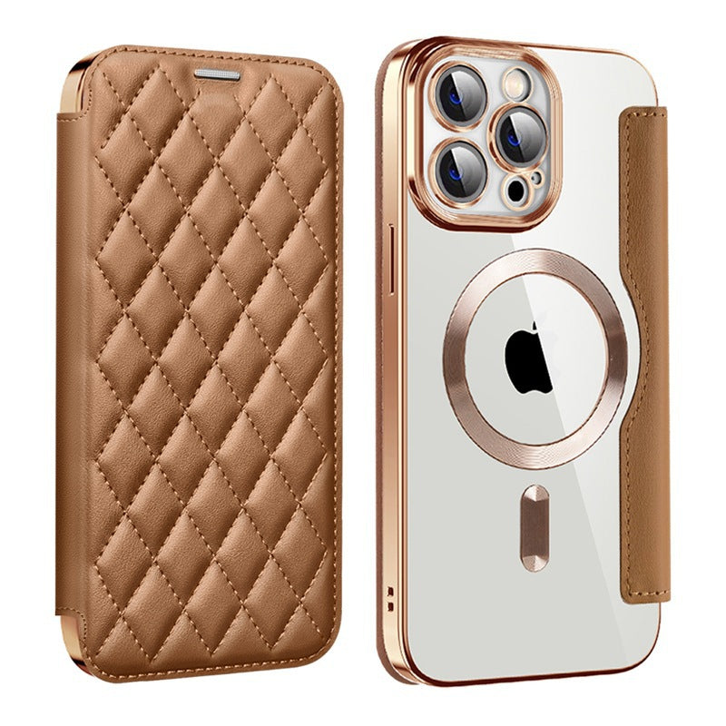 iPhone Compatible Chanel-Style Magnetic Phone Case - Lambskin Diamond Quilted Full Protection Leather Cover